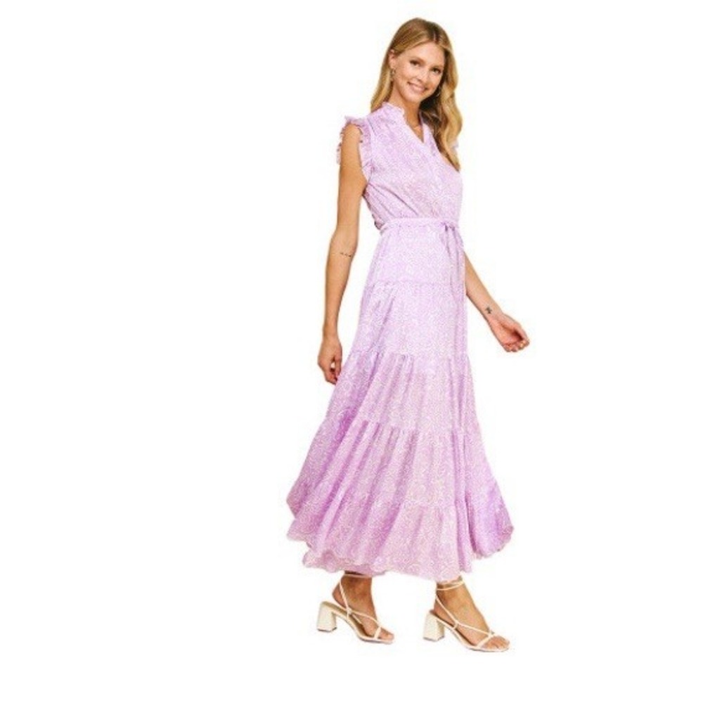 Pinch Romantic Tiered Paisley Print Maxi Dress - Lavender Size‎ Large - Picture 2 of 7